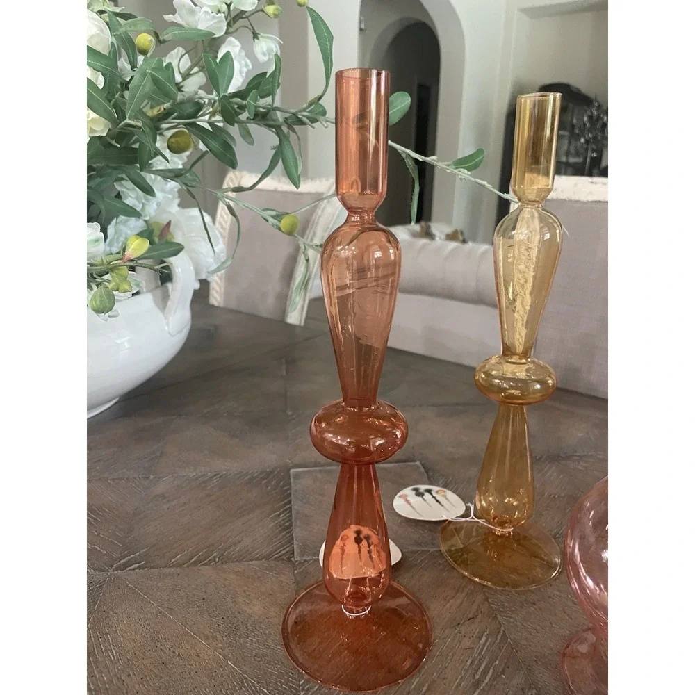 NWT Set of 4 Anthropologie Inspired Colored  Bubble Art Glass Taper Candlesticks